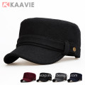 woolen felt flat top military peak cap with buckle band